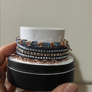 Chic Blue and Gold Multi-Layer Bracelet